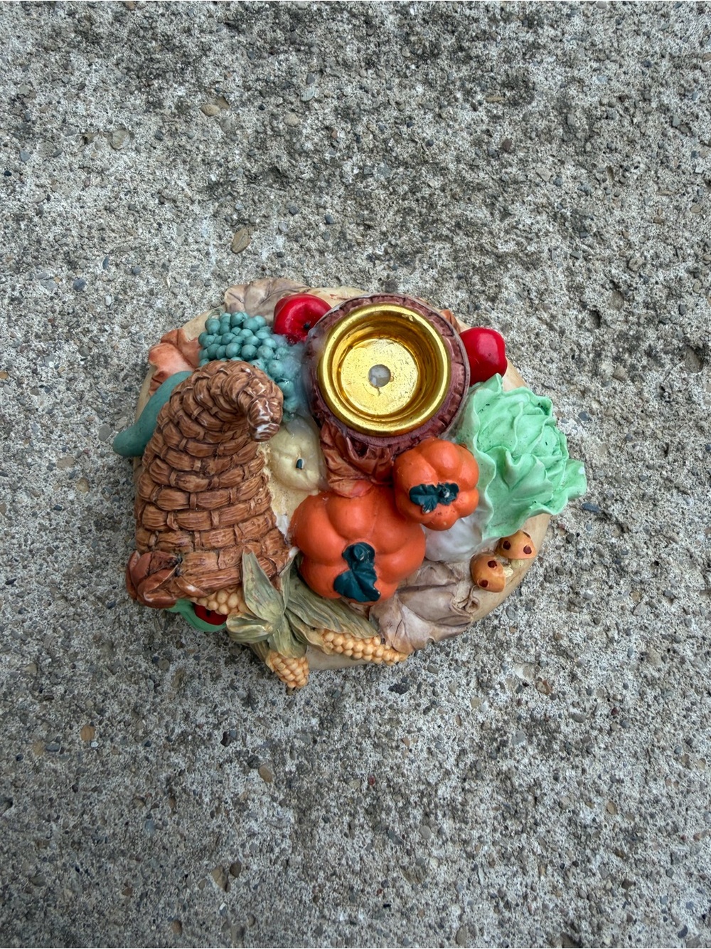Autumn Cornucopia Candleholder Sculpture in Orange and Green